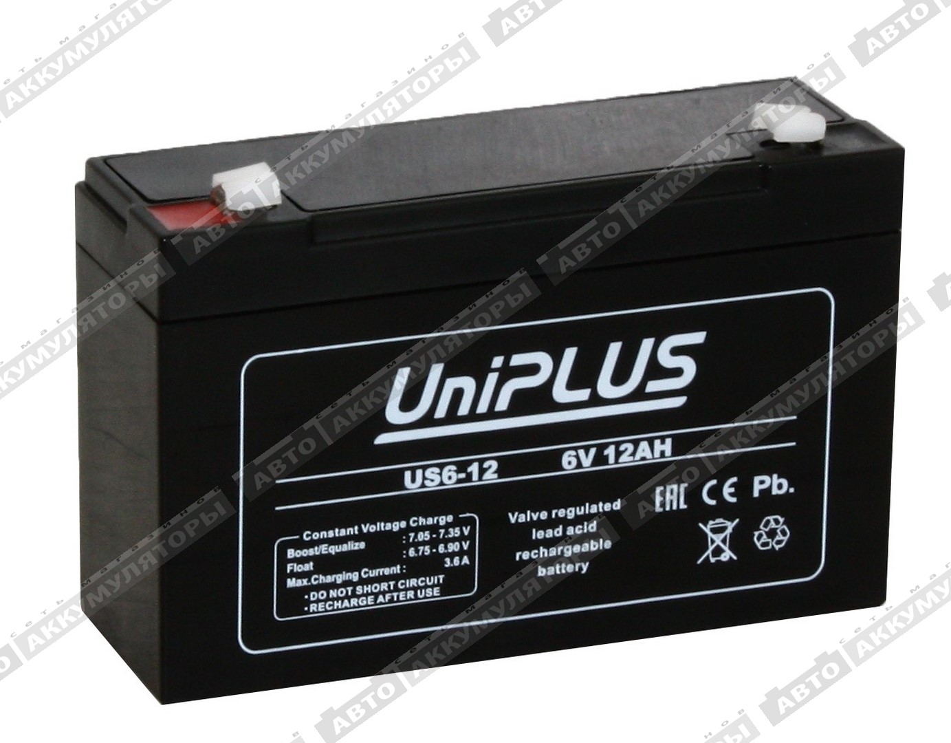 АКБ UniPLUS 12 Ач 6 Вольт US 6-12 АКБ UniPLUS 12 Ач 6 Вольт US 6-12