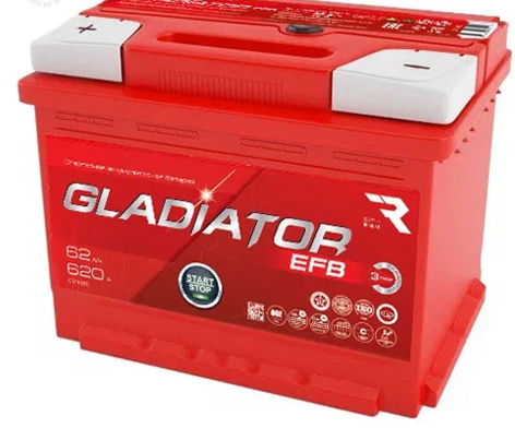 АКБ 6СТ - 62 Ач Gladiator EFB L АКБ 6СТ - 62 Ач Gladiator EFB L